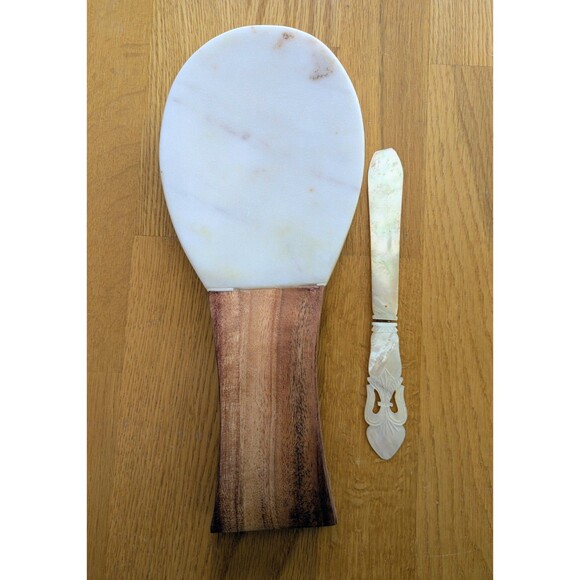 Marble & Wood Spoon Rest With Knife Cottagecore - Picture 1 of 9